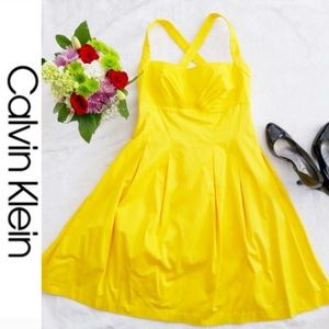 Calvin Klein Yellow A-Line Dress Pleats Size 10